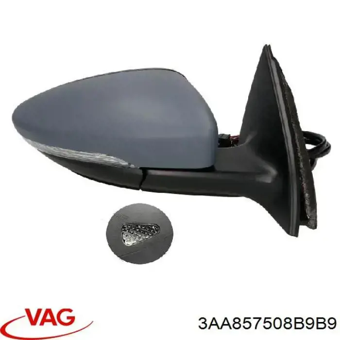 Espejo de retrovisor derecho 3AA857508B9B9 VAG