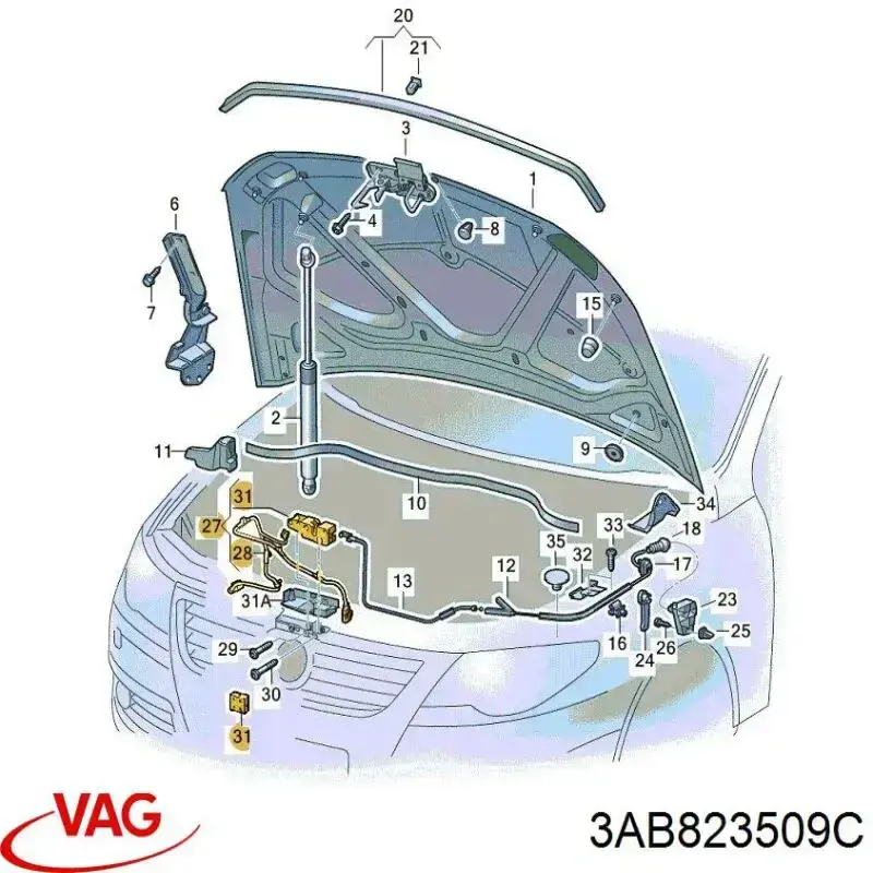 Cerradura del capó de motor para Volkswagen Passat (B7, 365)