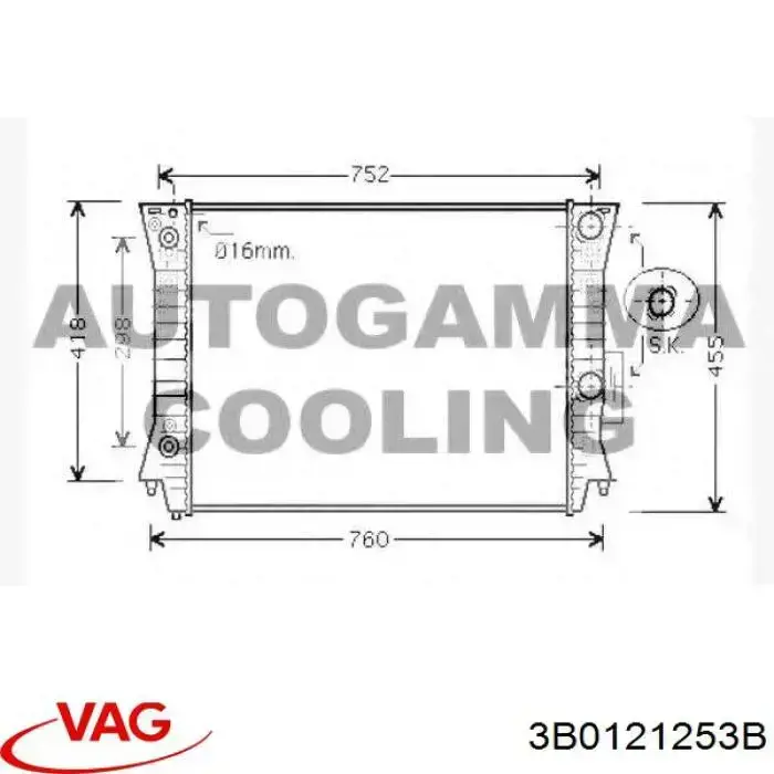 3B0121253B VAG radiador refrigeración del motor