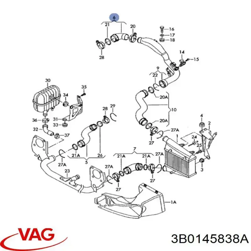Tubo flexible de aire de sobrealimentación VAG 3B0145838A