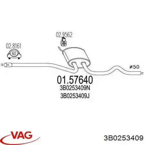 Silenciador central VAG 3B0253409 precio, desde 101,51 EUR