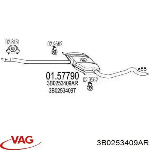 Silenciador central VAG 3B0253409AR precio, desde 124,06 EUR