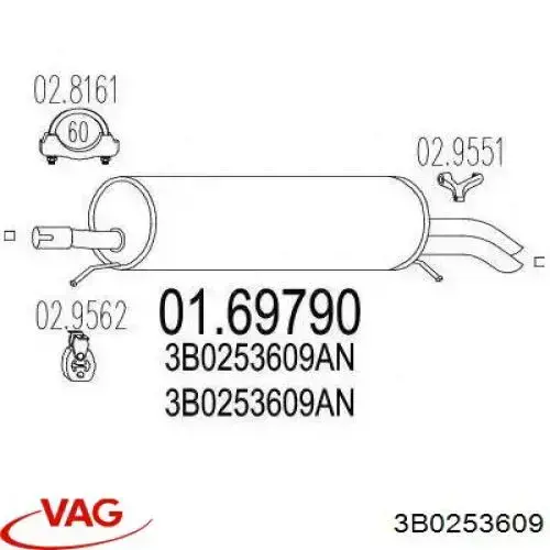 Silenciador trasero VAG 3B0253609 precio, desde 82,76 EUR