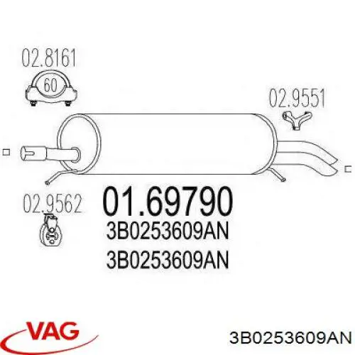 Silenciador trasero VAG 3B0253609AN precio, desde 84,53 EUR
