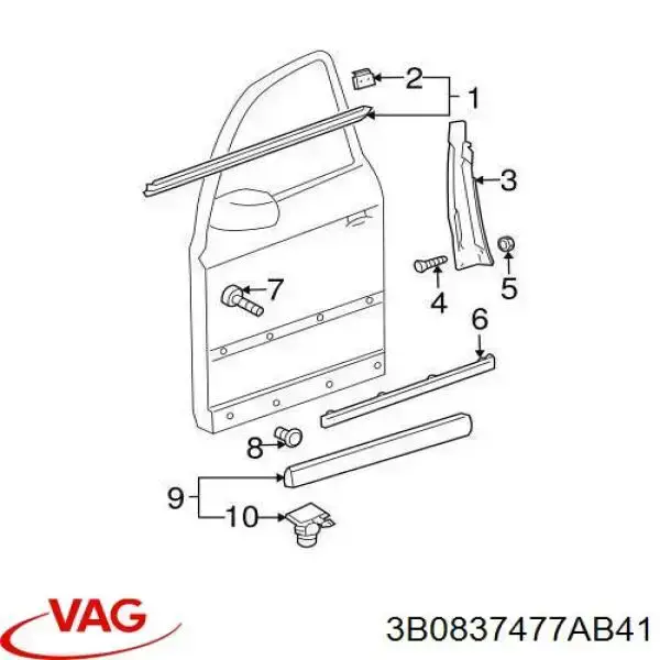 Comprar 3B0837477AB41 VAG Moldura de cristal de la puerta delantera izquierda