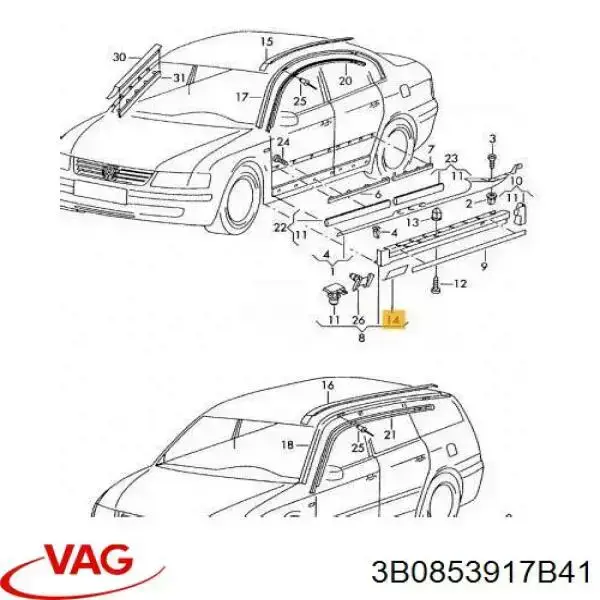 Grapa para Volkswagen Passat (B5, 3B3)