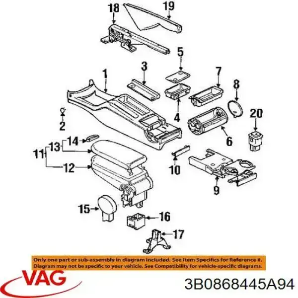 Pestillo del reposabrazos VAG 3B0868445A94 precio, desde 8,38 EUR