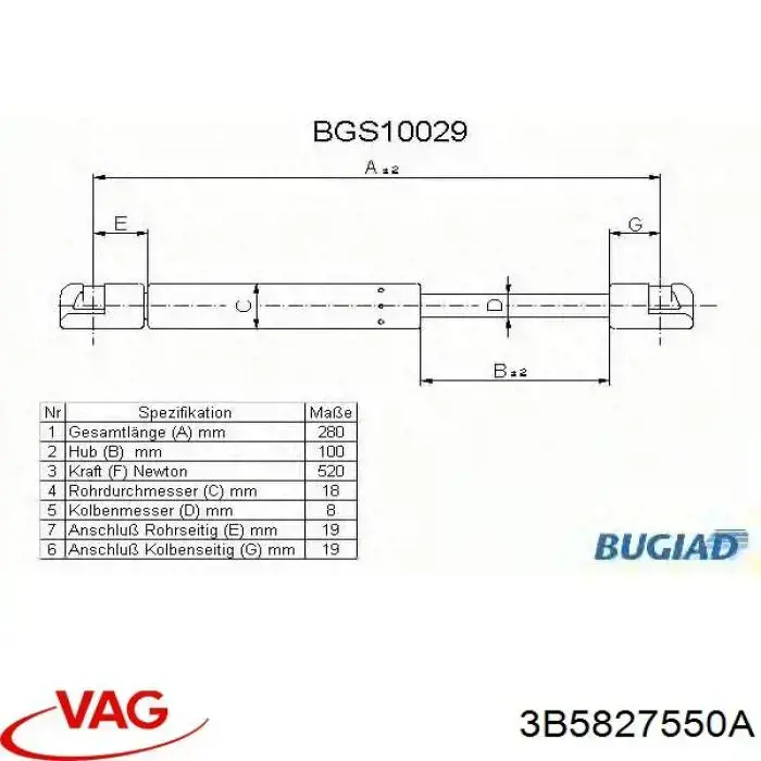 Comprar 3B5827550A VAG Amortiguador de puerta trasera