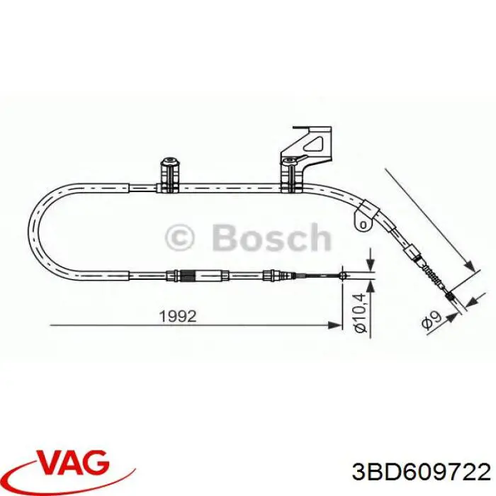 3BD609722 VAG cable de freno de mano trasero derecho