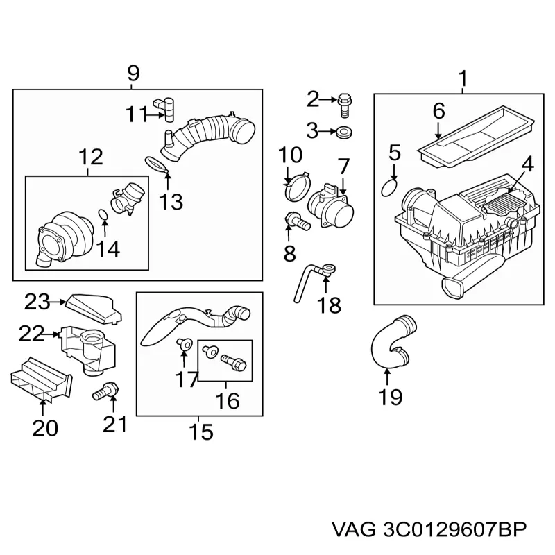 Caja del filtro de aire 3C0129607AT VAG