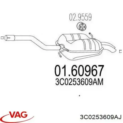 3C0253609S VAG silenciador posterior
