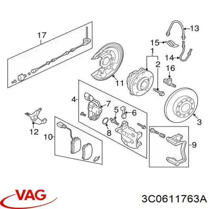 3C0611763A VAG Manguera de freno trasero izquierdo