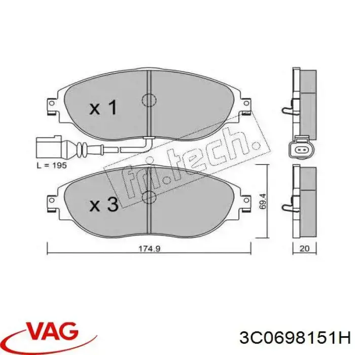 3C0698151H VAG pastillas de freno delanteras