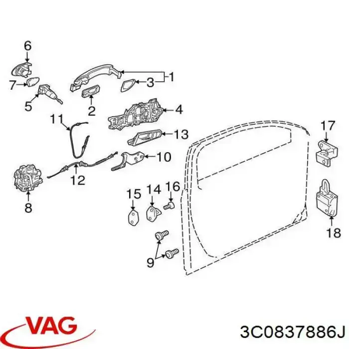 Comprar 3C0837886J VAG Soporte de manija exterior de puerta delantera derecha