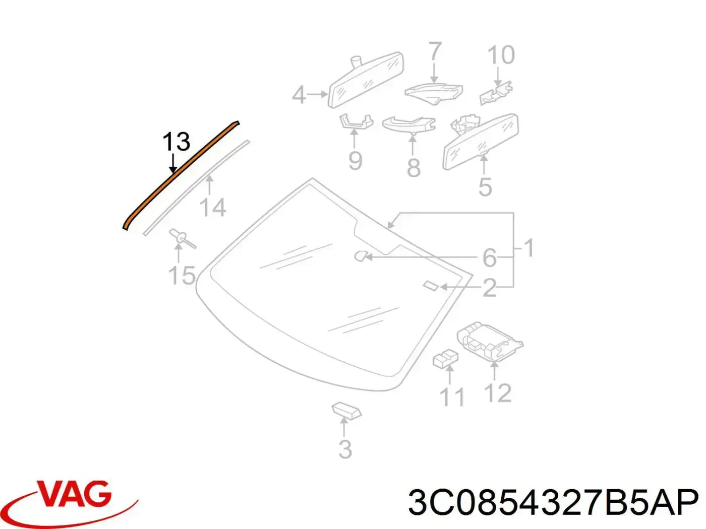 3C0854327B5AP VAG moldura de parabrisas izquierda