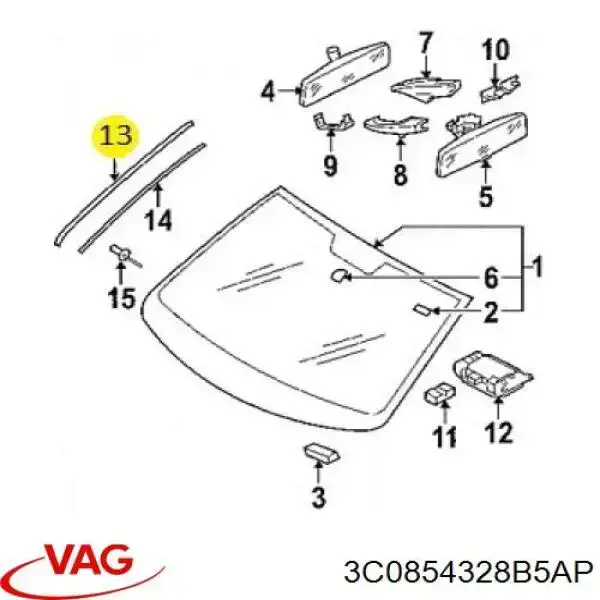 3C0854328B5AP VAG moldura de parabrisas derecha