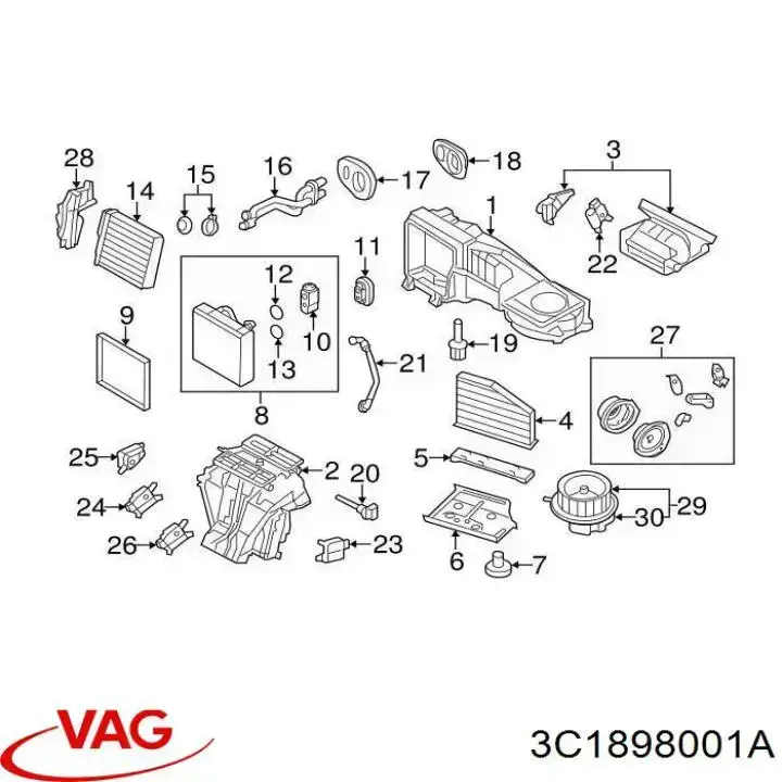 Carcasa del ventilador del calefactor, conjunto VAG 3C1898001A precio, desde 27,57 EUR