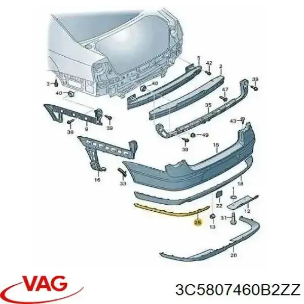 3C5807460B2ZZ VAG moldura de parachoques trasero derecho