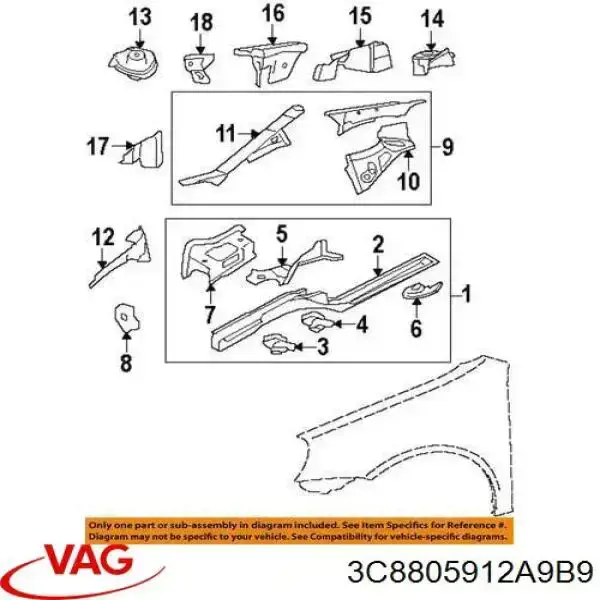 Comprar 3C8805912A9B9 VAG Guardalodos interior delantero derecho