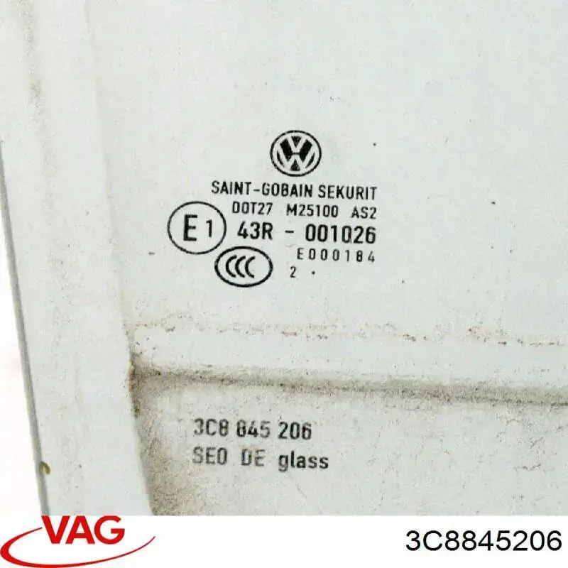 3C8845206 VAG Cristal de puerta trasera derecha