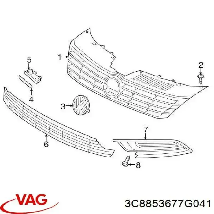 3C8853677G041 VAG rejilla de ventilación, parachoques trasero, central