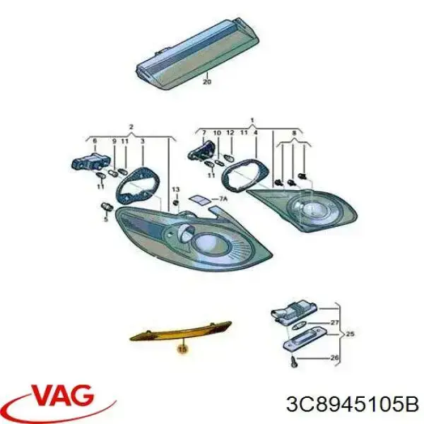 Reflector trasero izquierdo del parachoques VAG 3C8945105B precio, desde 21,89 EUR