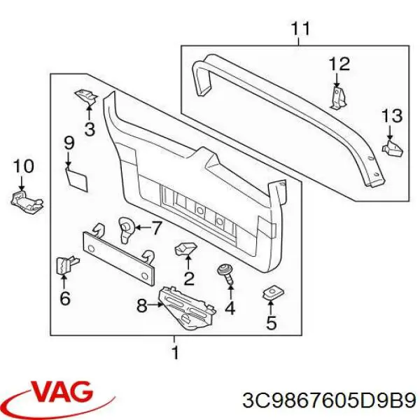 3C9867605D9B9 VAG tapicería para tapa de maletero