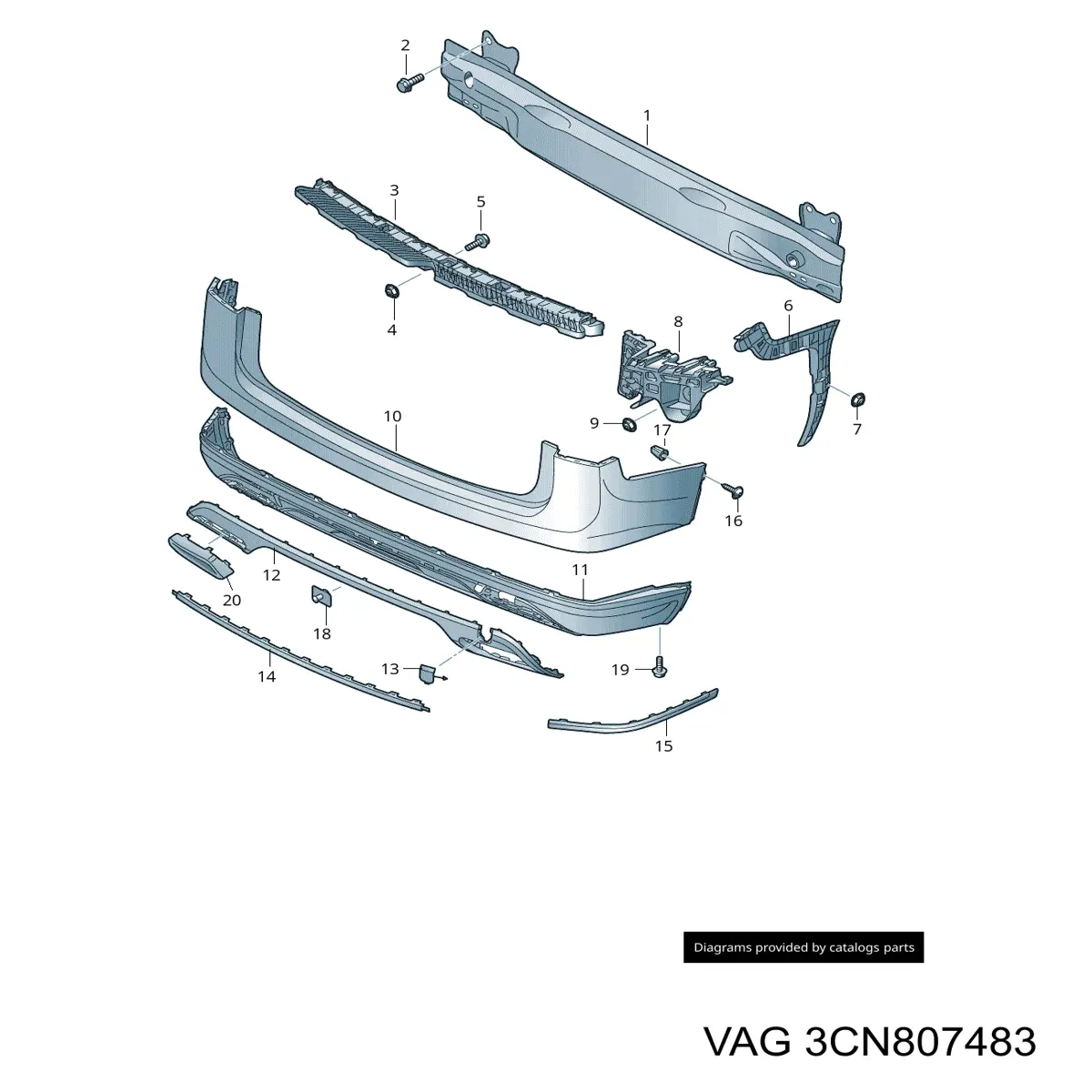 Soporte de parachoques trasero izquierdo VAG 3CN807483 precio, desde 56,13 EUR