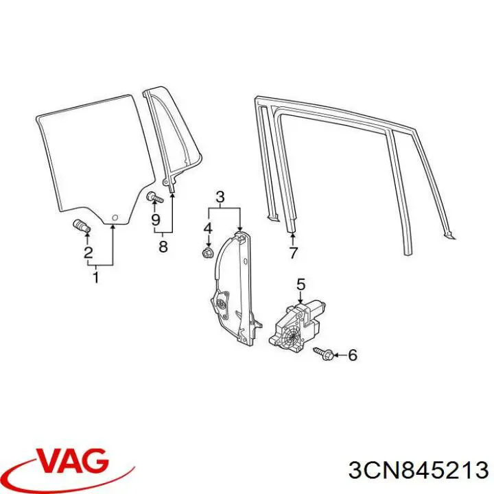 3CN845213 VAG ventanilla lateral de la puerta trasera izquierda