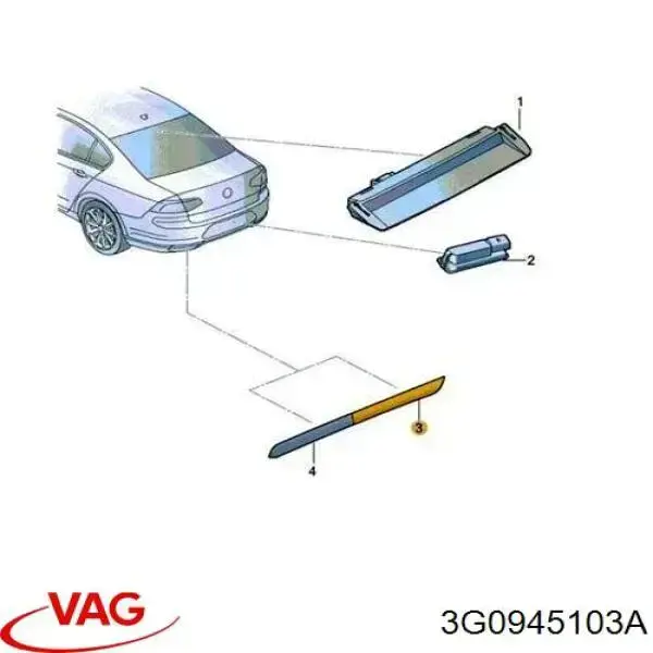 Reflector, paragolpes trasero, izquierdo para Volkswagen Passat (B8, 3G2)
