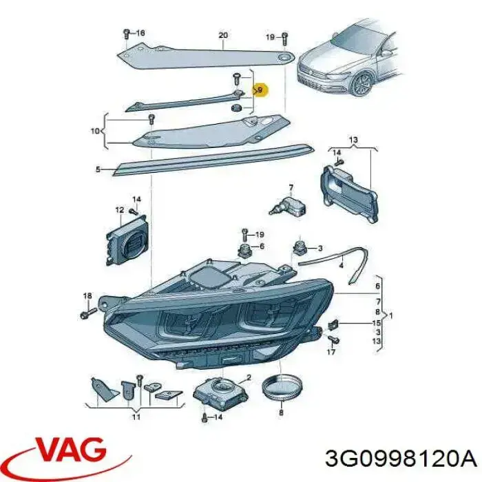 Pestaña del faro izquierdo VAG 3G0998120A precio, desde 33,55 EUR