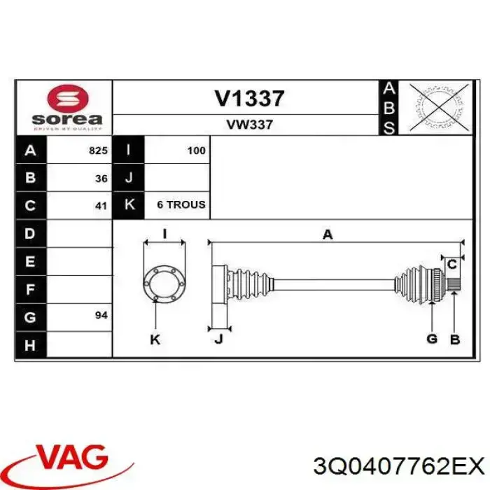 NPW-VW-173 NTY árbol de transmisión delantero derecho