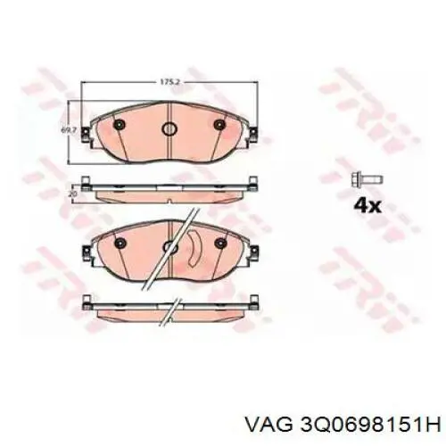 3Q0698151H VAG pastillas de freno delanteras