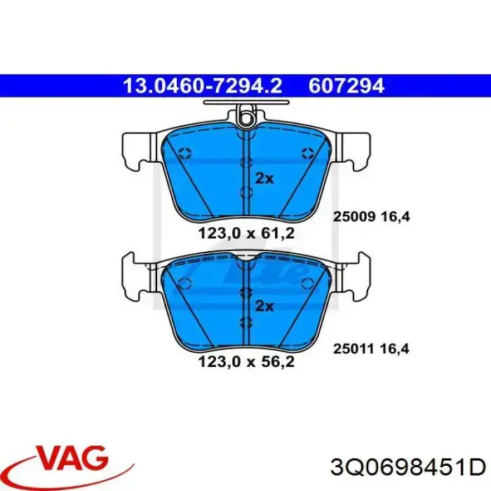 3Q0698451D VAG pastillas de freno traseras