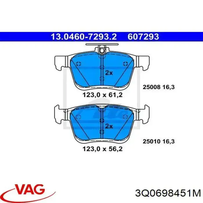 3Q0698451M VAG pastillas de freno traseras