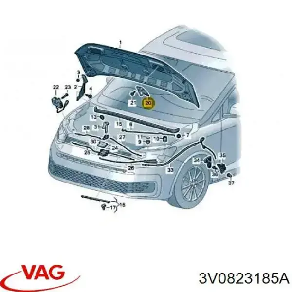 Gancho soporte del capó VAG 3V0823185A precio, desde 57,72 EUR