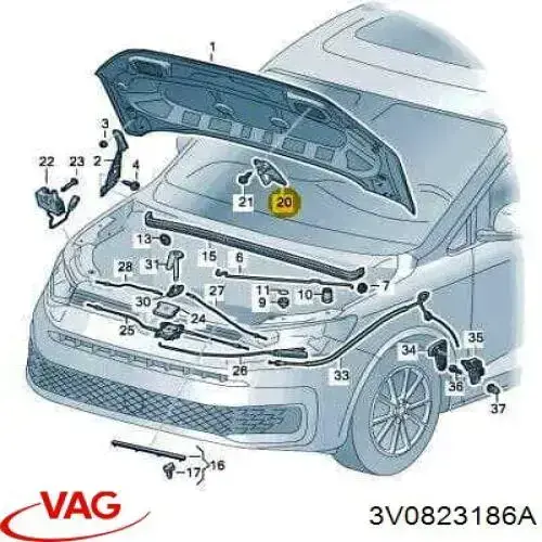 3V0823186A VAG Gancho soporte del capó