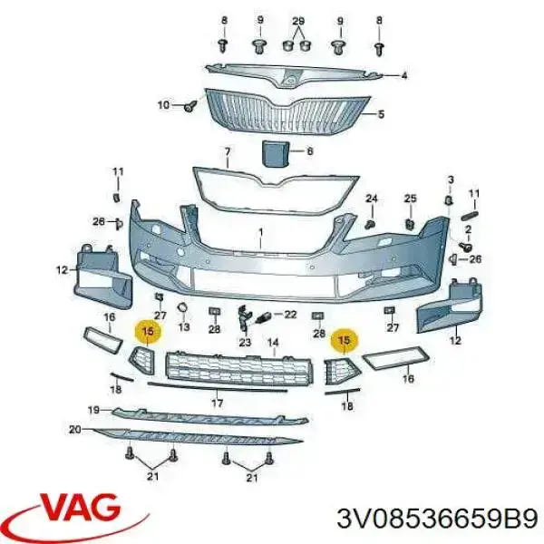 Rejilla de ventilación, parachoques trasero, izquierda Skoda SuperB (3V3)