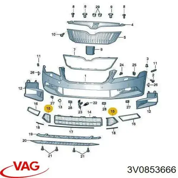 3V0853666 VAG rejilla de ventilación, parachoques trasero, derecha