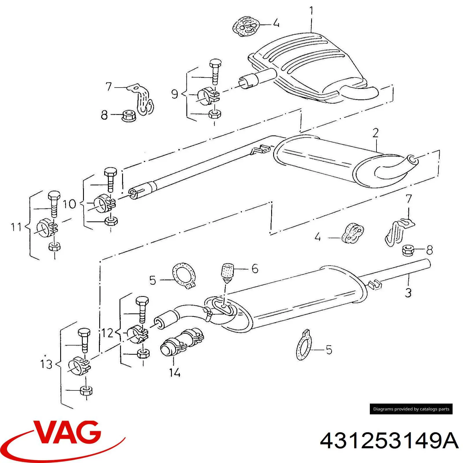 431253149A VAG abrazadera de tubo de escape trasera