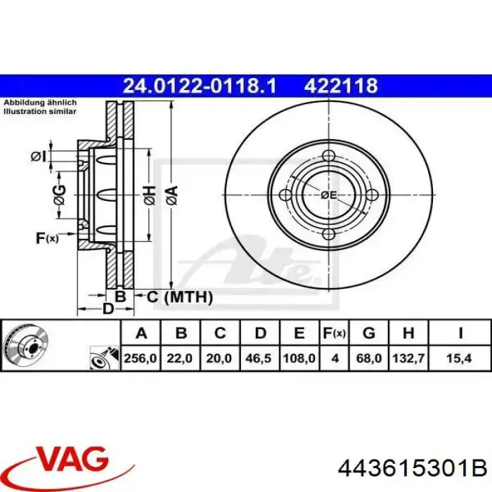 Disco de freno delantero VAG 443615301B