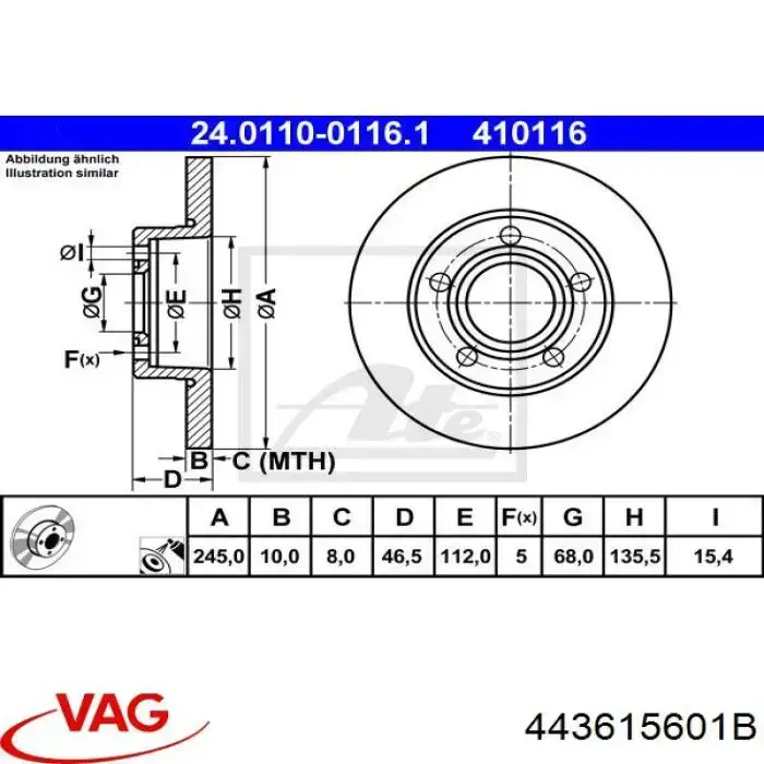 Disco de freno trasero VAG 443615601B precio, desde 30,40 EUR