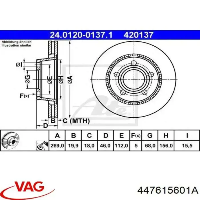 Disco de freno trasero VAG 447615601A precio, desde 47,13 EUR