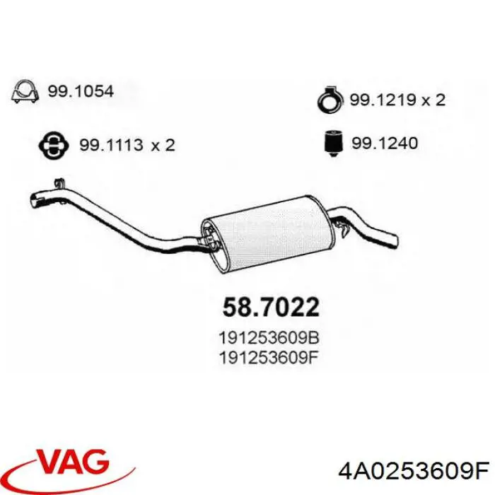 4A0253609F VAG silenciador posterior