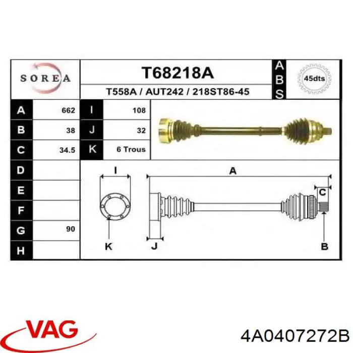 Semieje delantero derecho VAG 4A0407272DJ precio, desde 187,96 EUR