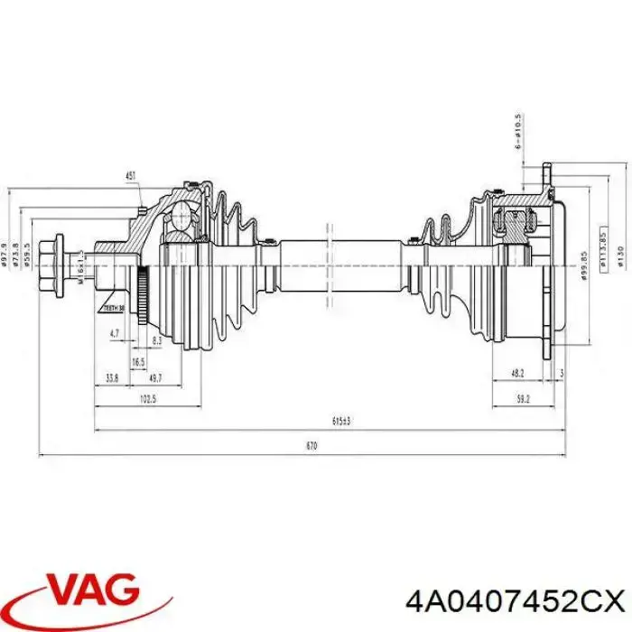 Semieje delantero izquierdo VAG 4A0407452CX precio, desde 68,24 EUR