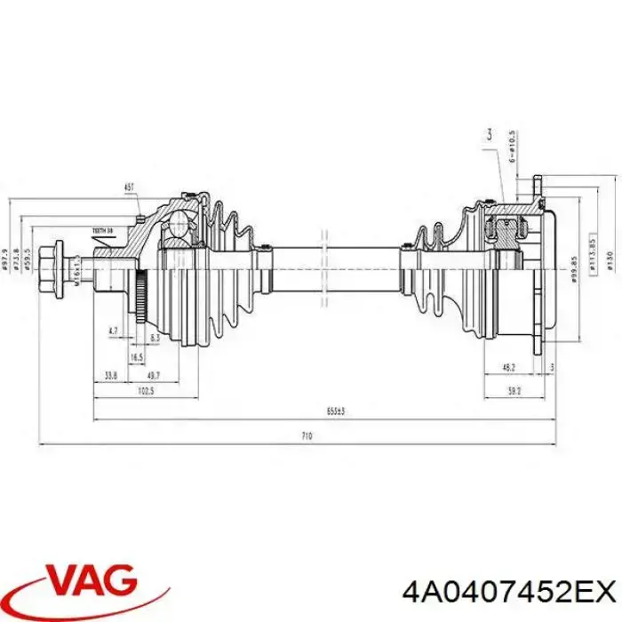 4A0407452EX VAG Semieje delantero derecho