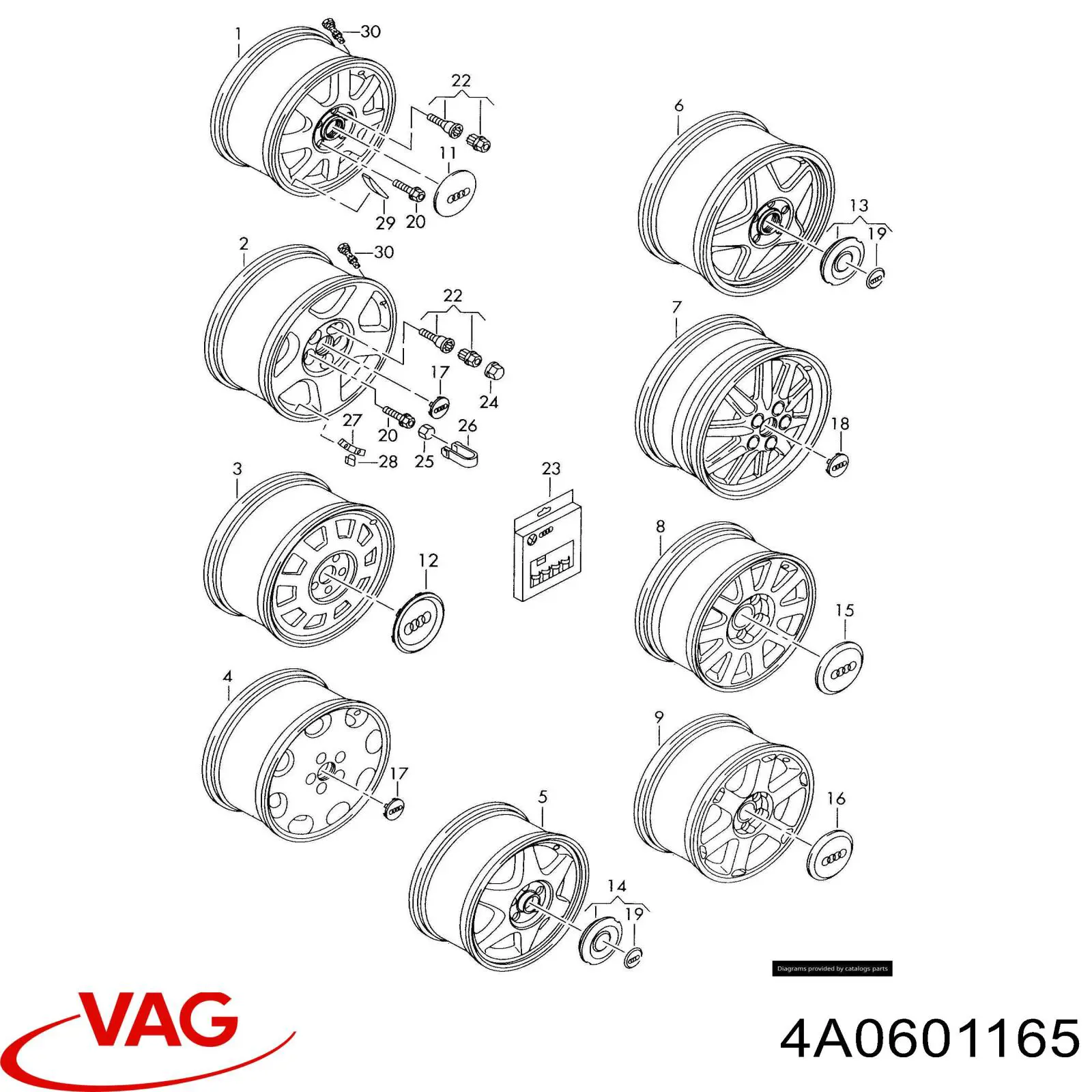 4A0601165 VAG Cubierta de la Llanta