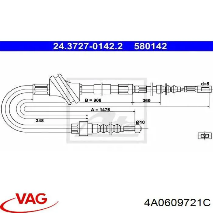 Cable de freno de mano trasero derecho/izquierdo VAG 4A0609721C precio, desde 15,65 EUR