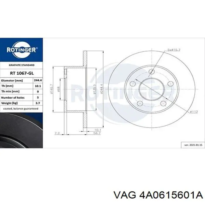 Comprar 4A0615601A VAG Disco de freno trasero